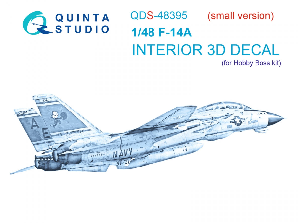Quinta Studio QDS-48395 F-14A 3D-Printed &amp;amp; coloured Interior on decal paper (Hobby Boss) (Small version) 1/48
