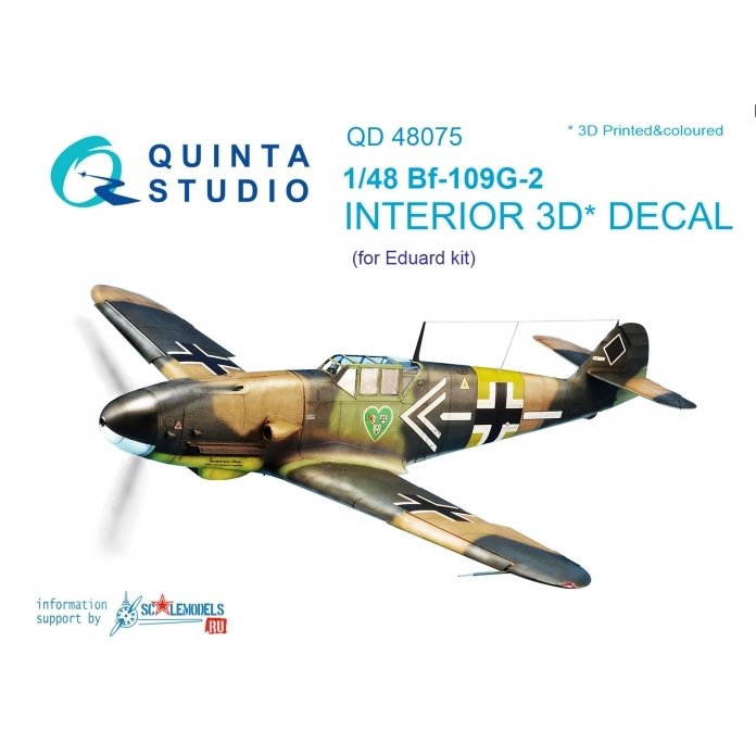 Quinta Studio QD48075 Bf-109G-2 3D-Printed &amp;amp; coloured Interior on decal paper (for Eduard kit) 1/48