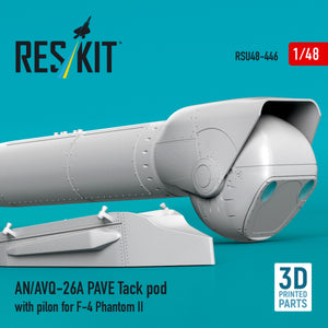 RESKIT RSU48-0446 AN/AVQ-26A PAVE Tack pod with pilon for F-4 Phantom II (3D Printed) 1/48