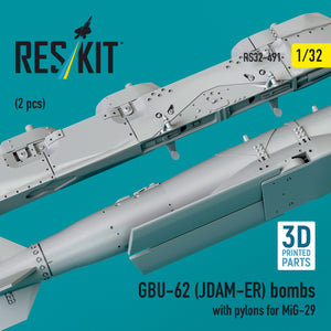 RESKIT RS32-0491 GBU-62 (JDAM-ER) bombs with pylons for MiG-29 (2 pcs) (3D Printed) 1/32 – image 3