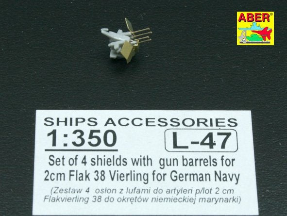 Aber 350L-47 Set of 16 pcs 2cm barrels for German Flakvierling 38 with shields 1/350 – Bild 3
