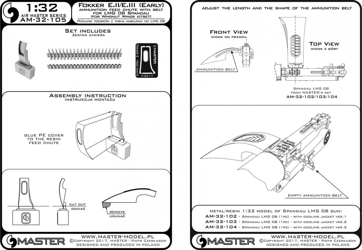 Master AM-32-105 Fokker E.II/E.III (Early) Ammunition feed chute with belt for LMG 08 Spandau 1/35 – zdjęcie 3