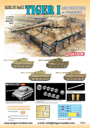 Dragon 7251 Tiger-I Mid w/Zimmerit 1/72 – imagen 2
