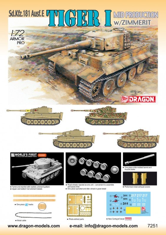 Dragon 7251 Tiger-I Mid w/Zimmerit 1/72 – imagen 2