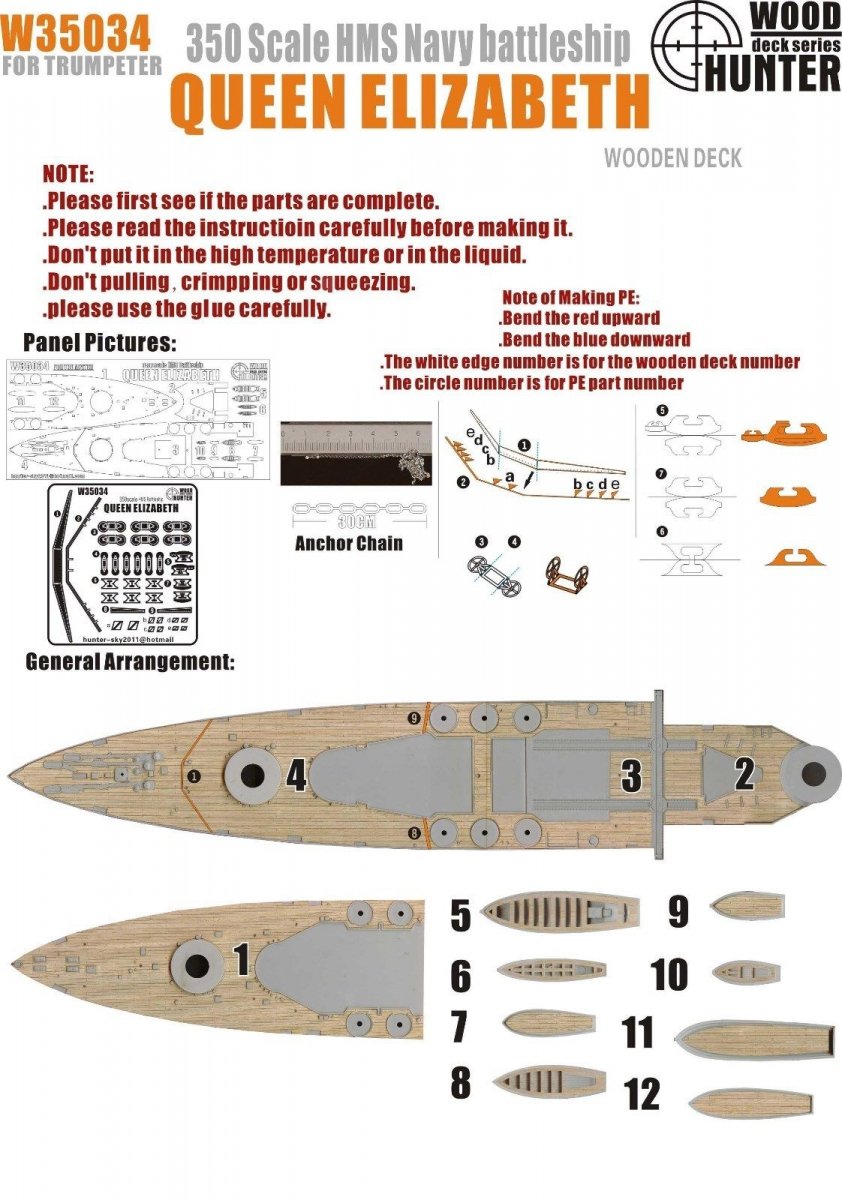 Maquette en bois Wood Hunter W35034 du HMS Queen Elizabeth pour Trumpeter (1/350)