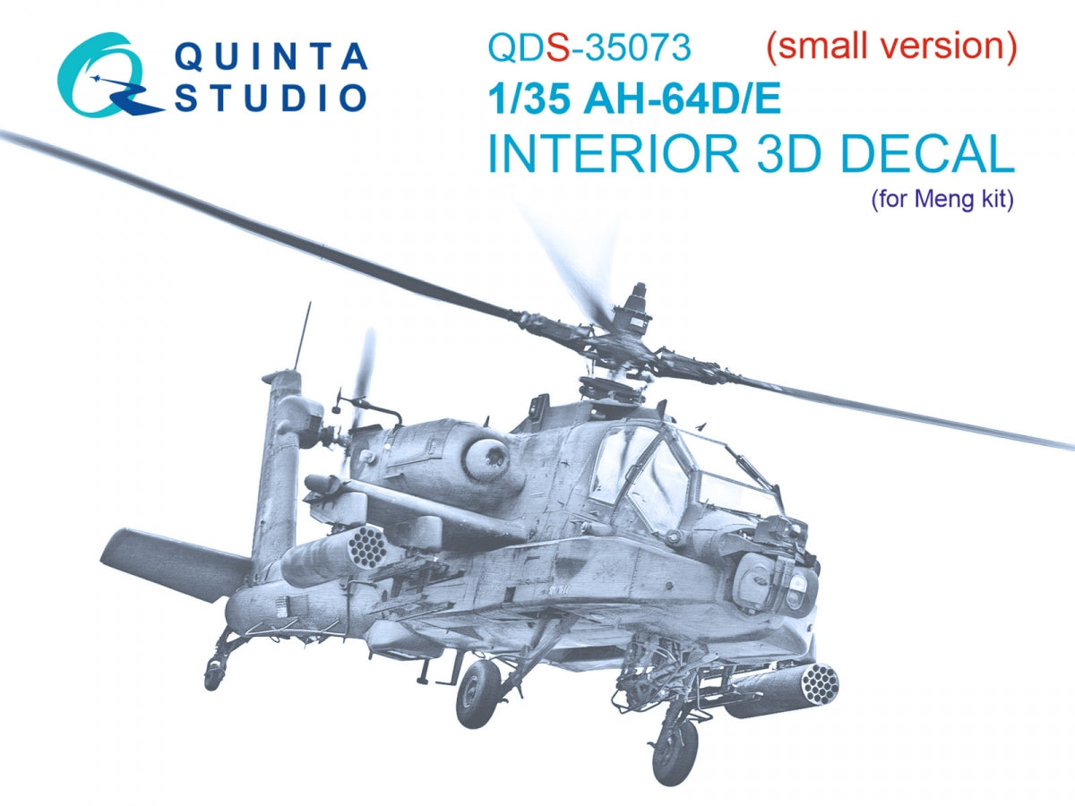 Quinta Studio QDS-35073 AH-64D/E 3D-Printed &amp;amp; coloured Interior on decal paper (Meng) (small version) 1/35