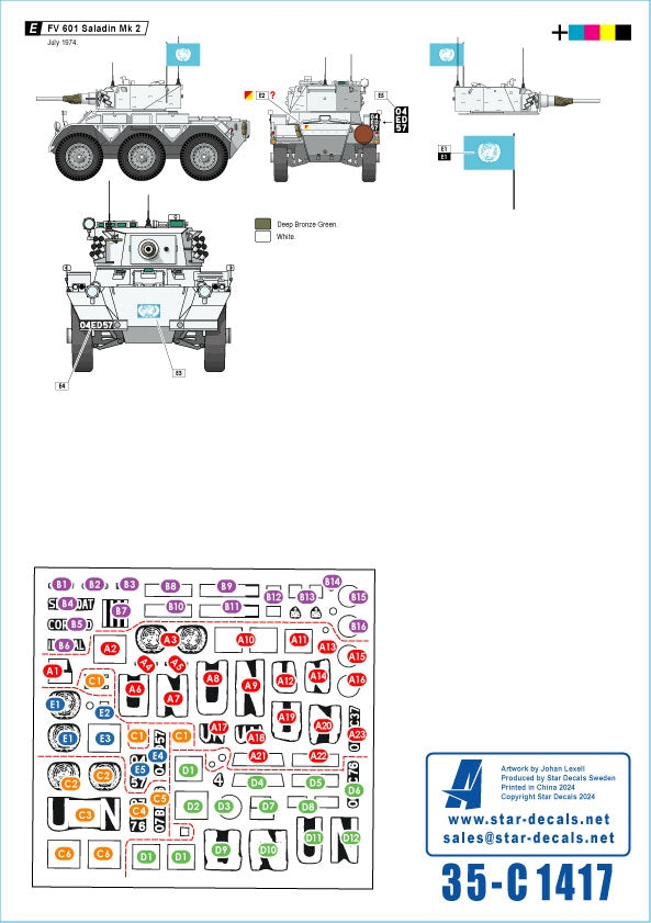 Star Decals 35-C1417 Chypre 74 2. Invasion turque de Chypre en 1974. Casques bleus britanniques. Ferret Mk 1/2, Ferret Mk 2/3, Saladin Mk 2 1/35 – image 3