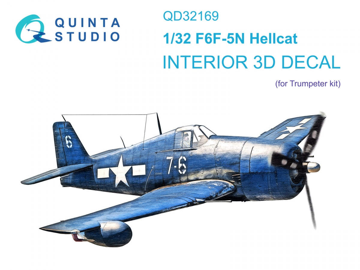 Quinta Studio QD32169 F6F-5N Hellcat 3D-Printed &amp;amp; coloured Interior on decal paper (Trumpeter) 1/32