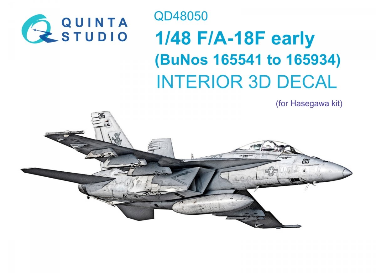 Quinta Studio QD48050 F/A-18F early 3D-Printed &amp; colored Interior on decal paper (Hasegawa) 1/48