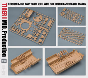 Rye Field Model 5100 TIGER I MID.Production STANDARD/CUT AWAY PARTS 2 IN 1 WITH FULL INTERIOR&amp;amp;WORKABLE TRACKS 1/35 – zdjęcie 4