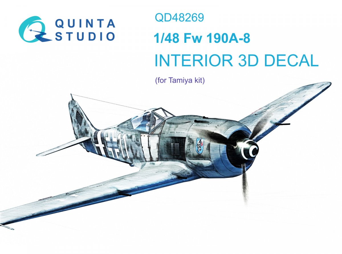 Quinta Studio QD48269 Fw 190A-8 3D-Printed &amp;amp; coloured Interior on decal paper (Tamiya) 1/48