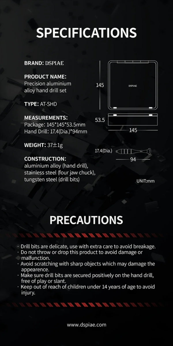 DSPIAE AT-SHD Precision Aluminum Alloy Hand Drill Set / Zestaw wiertarki ręcznej i precyzyjnych wierteł ze stopu aluminium – immagine 8