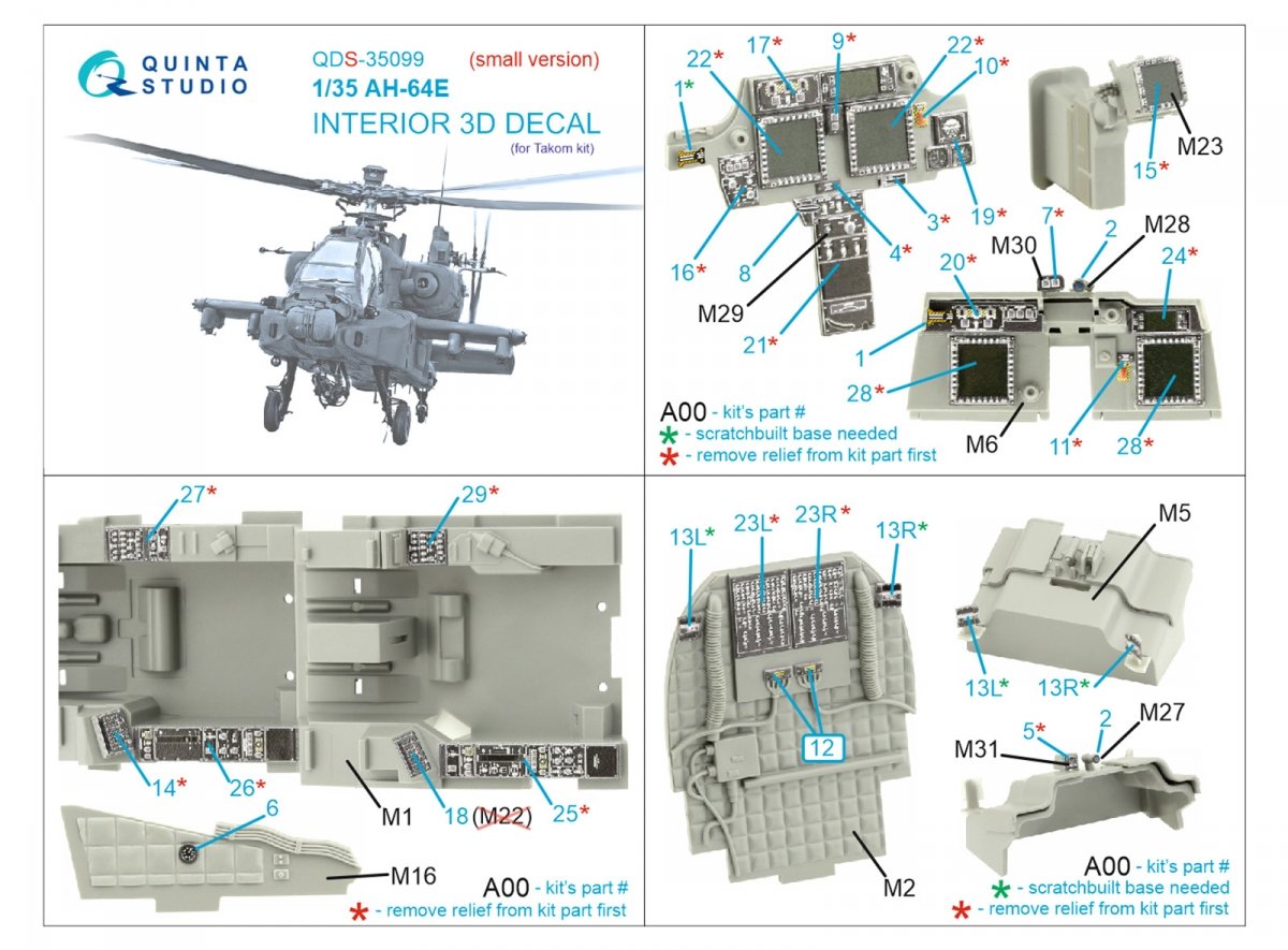 Quinta Studio QDS-35099 AH-64E 3D-Printed &amp;amp; coloured Interior on decal paper (Takom) (Small version) 1/35 – Bild 2