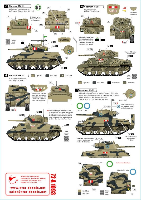 Star Decals 72-A1093 British Shermans in Italy. Sherman Mk IIA (76mm), Sherman Mk III, Sherman MK III DD. 1/72 – immagine 3