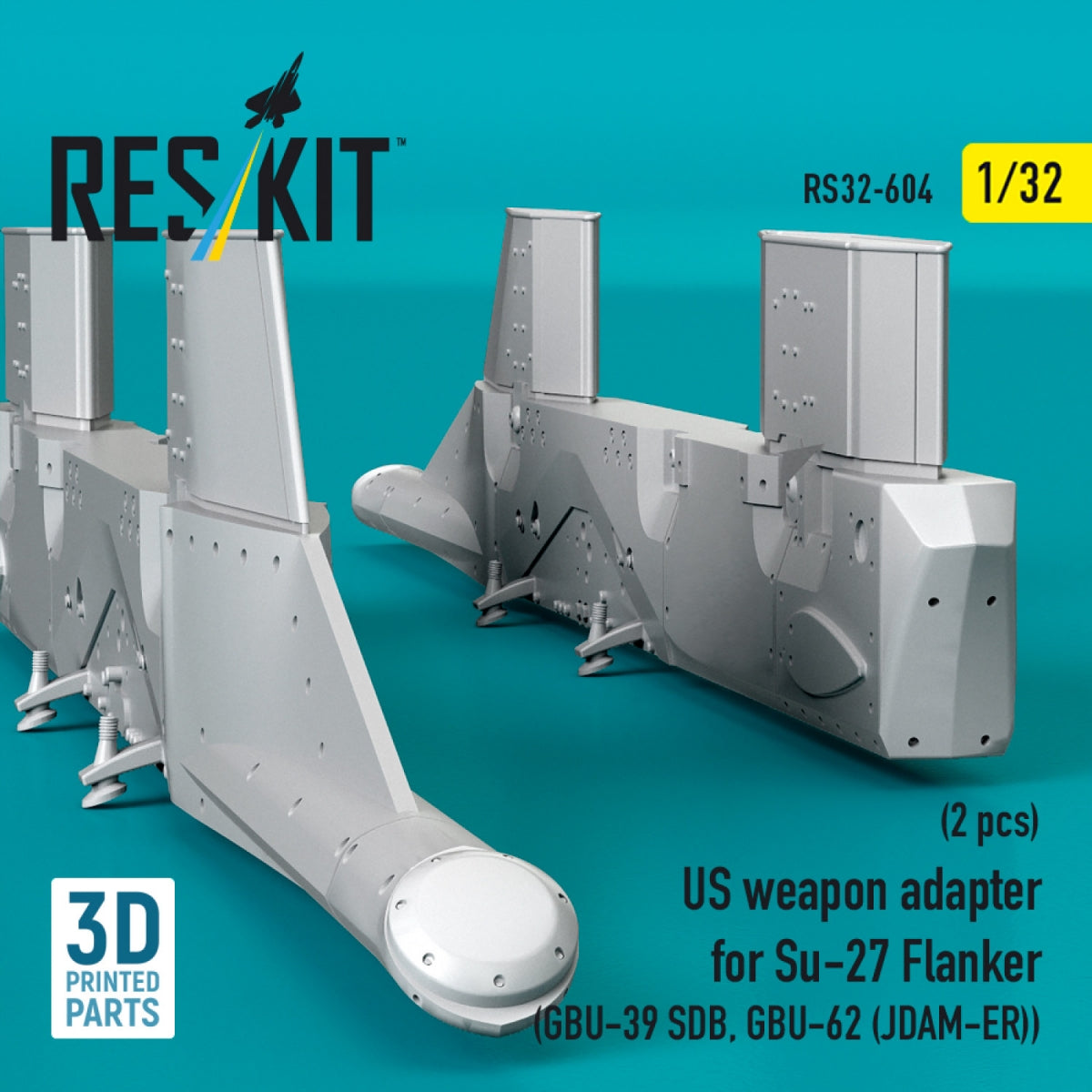 RESKIT RS32-0604 US weapon adapter for Su-27 Flanker (2 pcs) (GBU-39 SDB, GBU-62 (JDAM-ER)) (3D Printed) 1/32