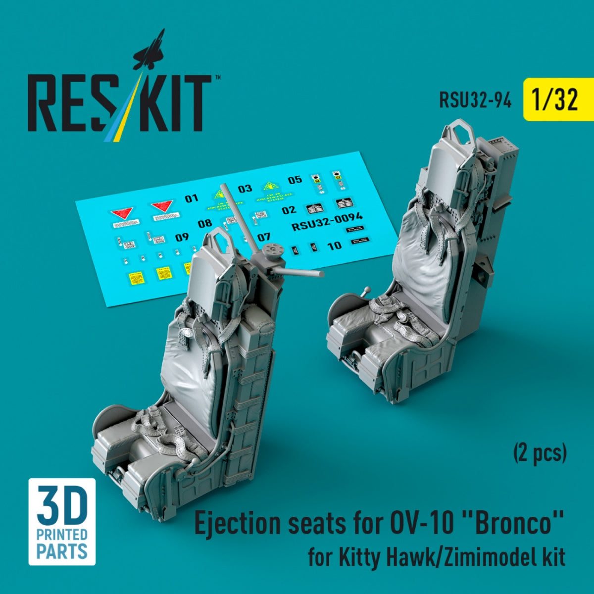 RESKIT RSU32-0094 Ejection seats for OV-10 &amp;quot;Bronco&amp;quot; (2 pcs) for Kitty Hawk/Zimimodel kit (3D Printed) 1/32