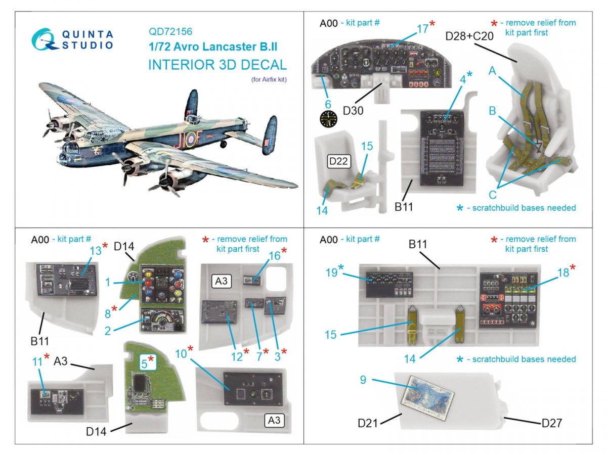 Quinta Studio QD72156 Avro Lancaster B.II 3D-Printed coloured Interior on decal paper (Airfix) 1/72 – imagen 2