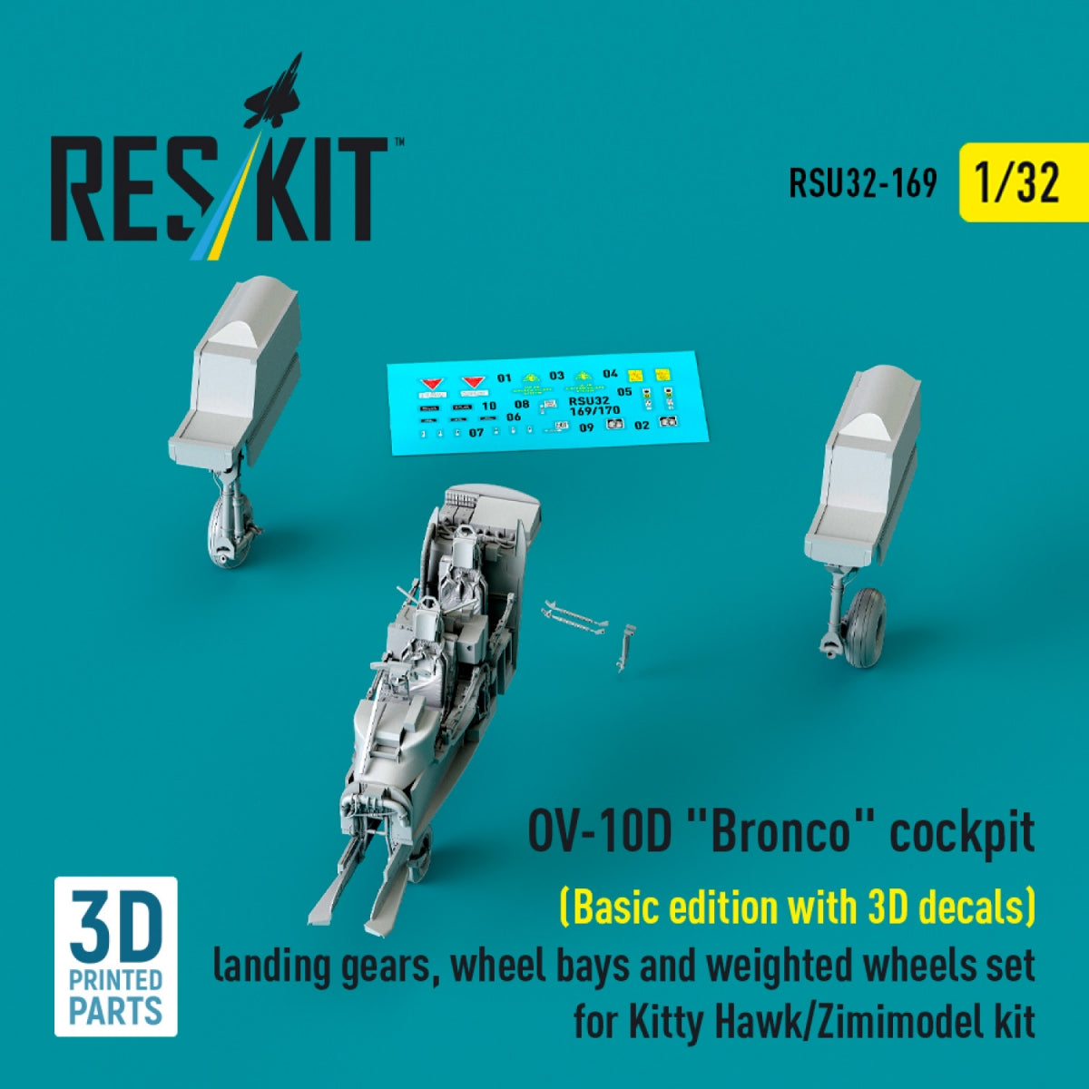 RESKIT RSU32-0169 OV-10D &amp;quot;Bronco&amp;quot; cockpit (Basic edition with 3D decals) landing gears, wheel bays and weighted wheels set for Kitty Hawk/Zimimodel kit (3D Printed) 1/32 – Bild 3