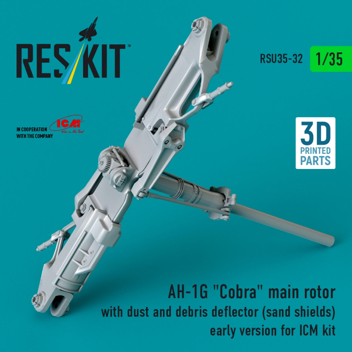 RESKIT RSU35-0032 AH-1G "Cobra" main rotor with dust and debris deflector (sand shields) early version for ICM kit (3D Printed) 1/35