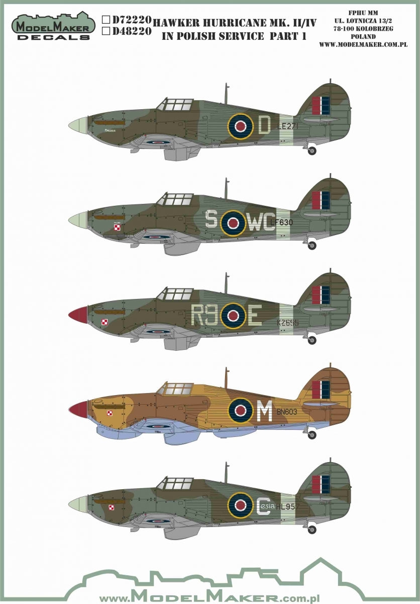 ModelMaker Decals D48220 Hawker Hurricane Mk.II/IV in Polish service part 1 1/48
