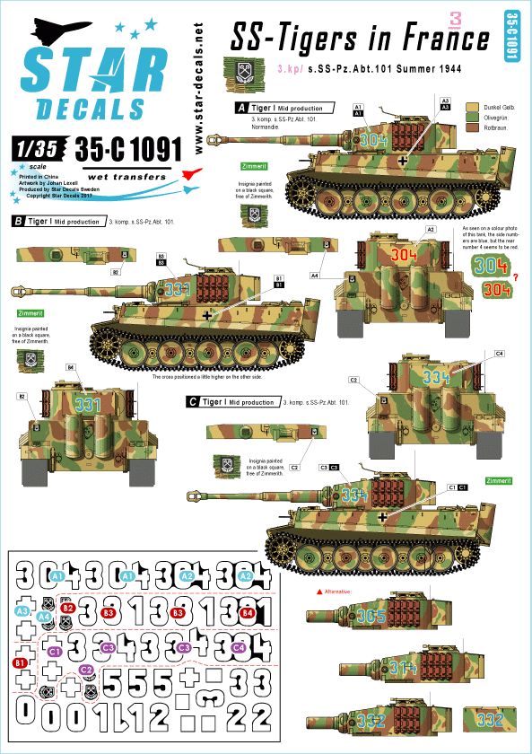Star Decals 35-C1091 SS-Tigers en France #3 1/35