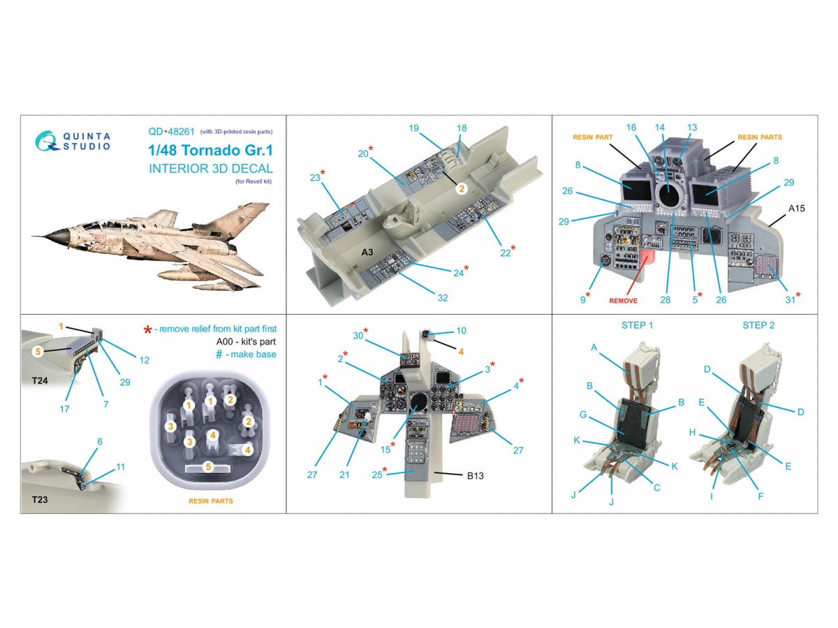 Quinta Studio QD+48261 Tornado GR.1 3D-Printed &amp;amp; coloured Interior on decal paper (Revell) (with 3D-printed resin parts) 1/48 – Bild 2