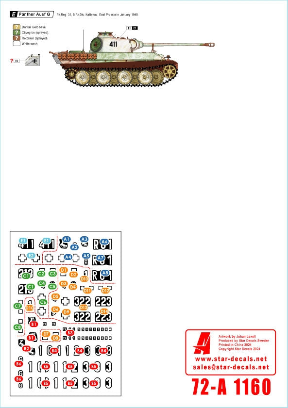 Star Decals 72-A1160 Panther Ausf G. Baltic Offensive # 1. Fsch.Pz.Reg. HG and 5. Pz.Div. in 1944-45. Baltic states-Narwa-Courland-Königsberg-East Preussia 1/72 – image 3
