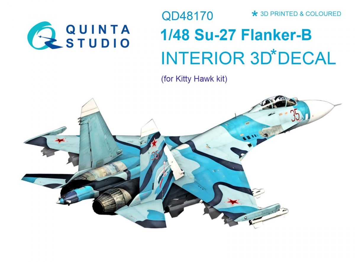 Intérieur coloré imprimé en 3D sur papier décalcomanie pour le kit KittyHawk (QD48170 Su-27) Quinta Studio, échelle 1/48 