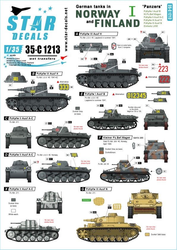 Star Decals 35-C1213 Chars allemands en Norvège et en Finlande #I 1/35