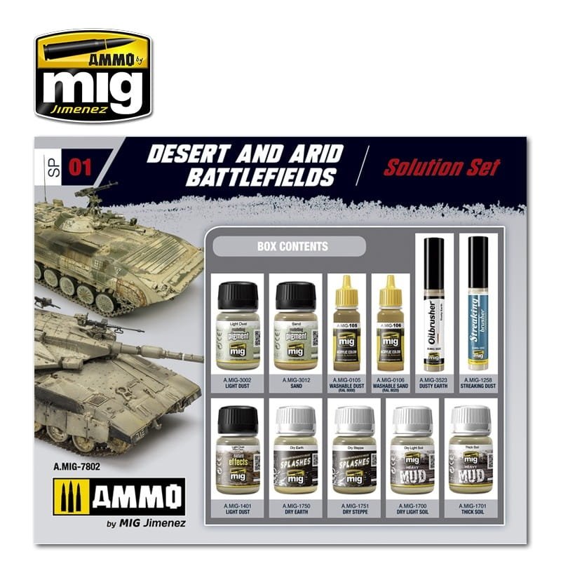 AMMO of Mig Jimenez 7802 - Super Pack Desert &amp;amp; Arid Battlefields - Solution Set - Zestaw do weatheringu – Bild 2