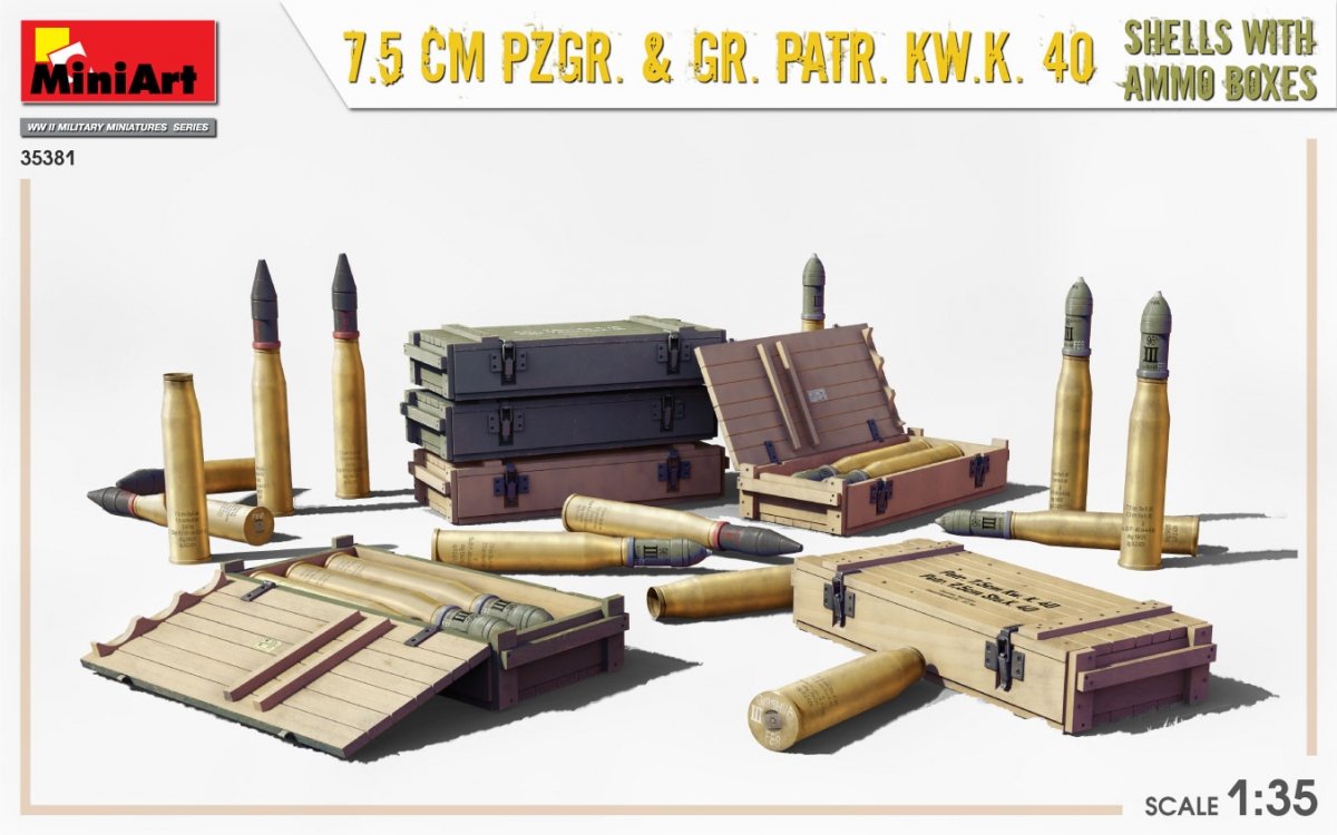 MiniArt 35381 7.5cm PzGr. &amp;amp; Gr. KwK 40 Shells w/ Ammo Boxes 1/35 – zdjęcie 2