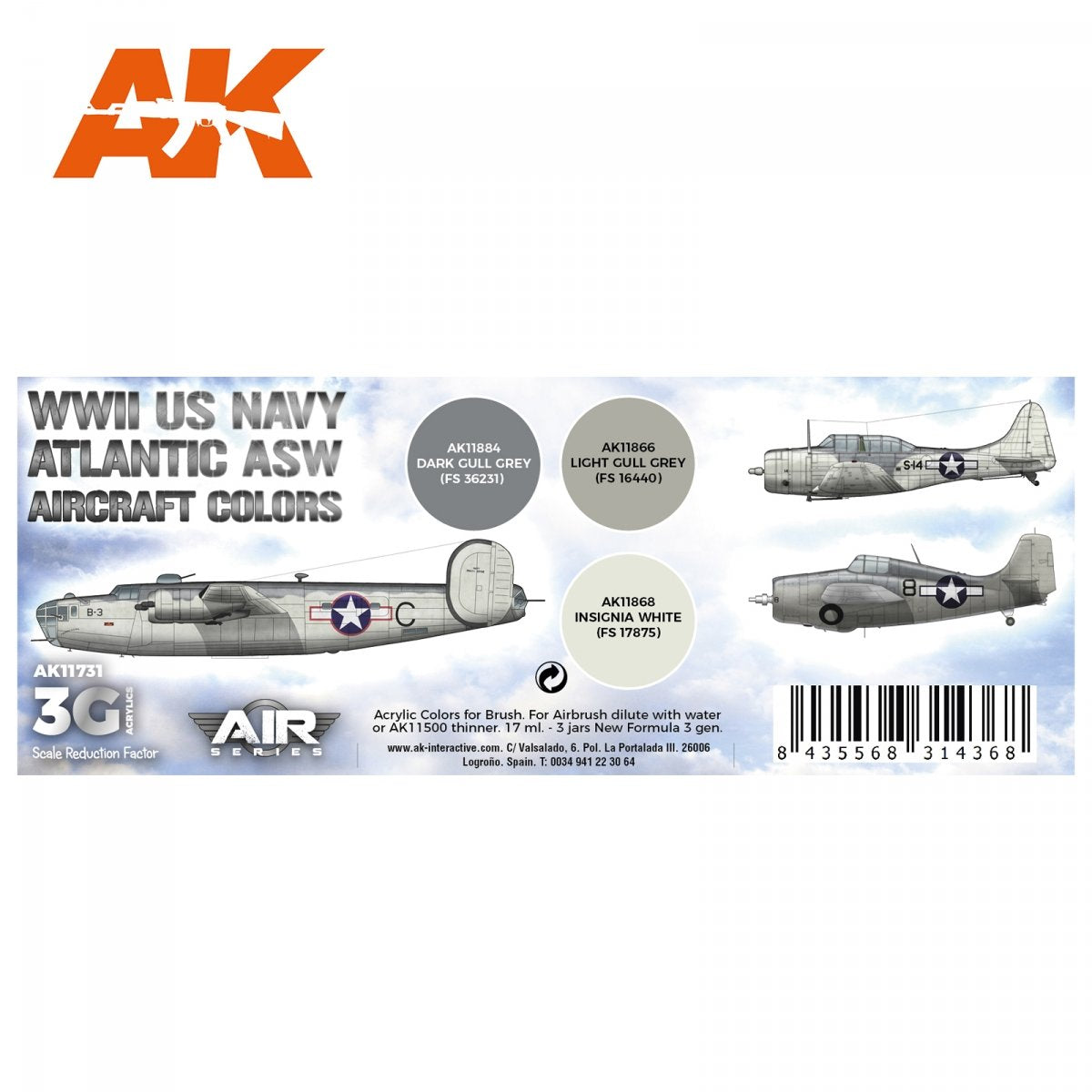 AK Interactive AK11731 Couleurs des avions de lutte anti-sous-marine de l&amp;#39;US Navy de la Seconde Guerre mondiale 3 x 17 ml – image 2