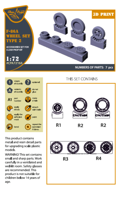 Clear Prop! CPA72164 F-86A wheel set type 2 for CP kits 1/72 – zdjęcie 2