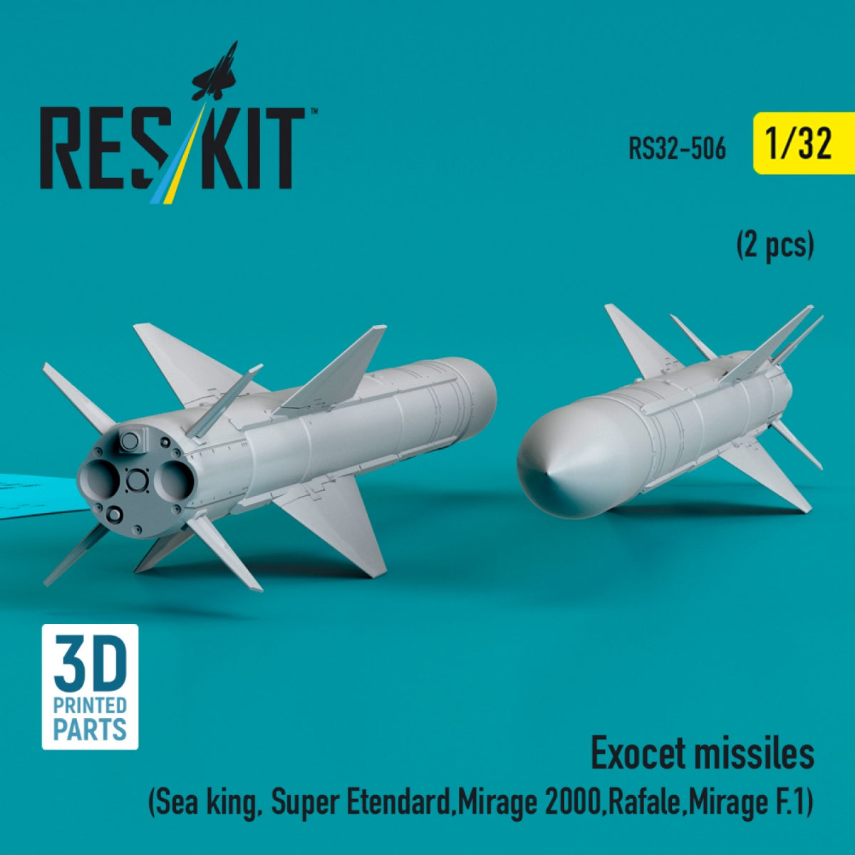 RESKIT RS32-0506 Exocet missiles (2 pcs) (Sea King, Super Etendard, Mirage 2000, Rafale, Mirage F.1) (3D Printed) 1/32 – zdjęcie 2