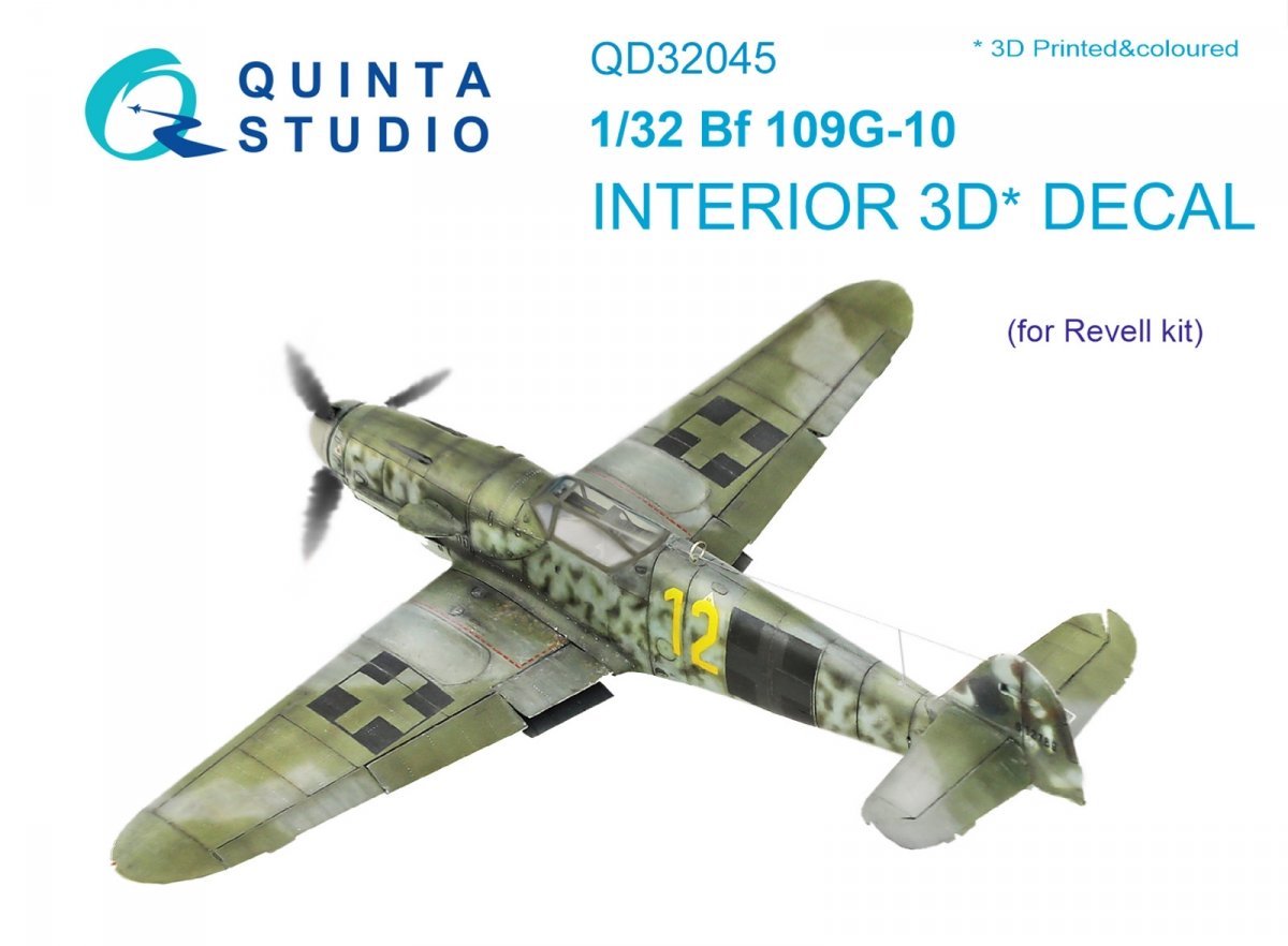 Quinta Studio QD32045 Bf 109G-10 3D-Printed &amp; colored Interior on decal paper (for Revell kit) 1/32