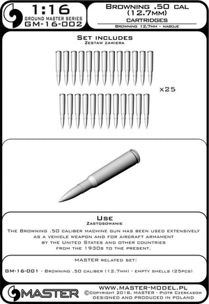 Master GM-16-002 Browning .50 caliber (12,7mm) - naboje (25sztuk) 1/16 – immagine 4