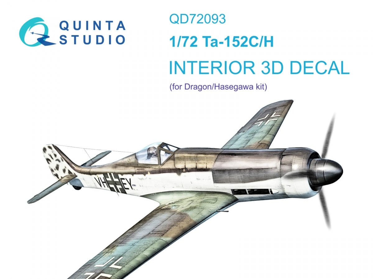 Quinta Studio QD72093 Ta 152C/H 3D-Printed &amp;amp; coloured Interior on decal paper (Dragon) 1/72