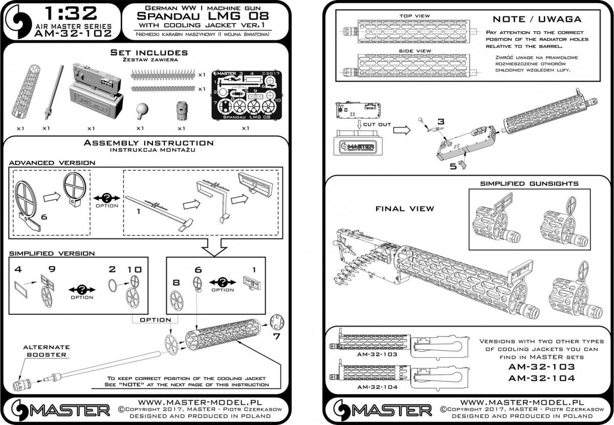 Master AM-32-102 German WWI Machine Gun Spandau LMG 08 with Cooling Jacker ver.1 1/32 – Bild 5