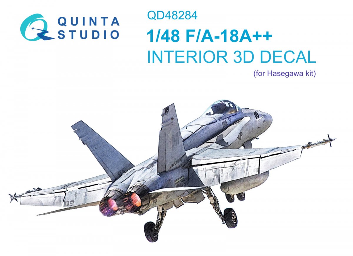 Quinta Studio QD48284 F/A-18A++ 3D-Printed &amp; colored Interior on decal paper (Hasegawa) 1/48