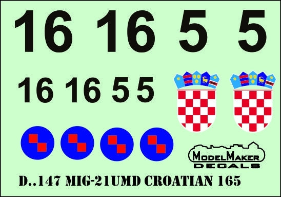 ModelMaker Decals D48147 MiG-21UMD CROATIAN 165 Display Plane 1/48 – Bild 2