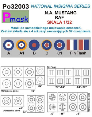 P-Mask PO32003 MASKI DO MALOWANIA OZNACZEŃ N.A. MUSTANG RAF 1/32
