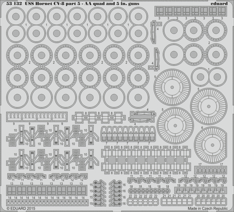 Eduard 53132 USS Hornet CV-8 part 5 - AA quad and 5 in guns MERIT 1/200