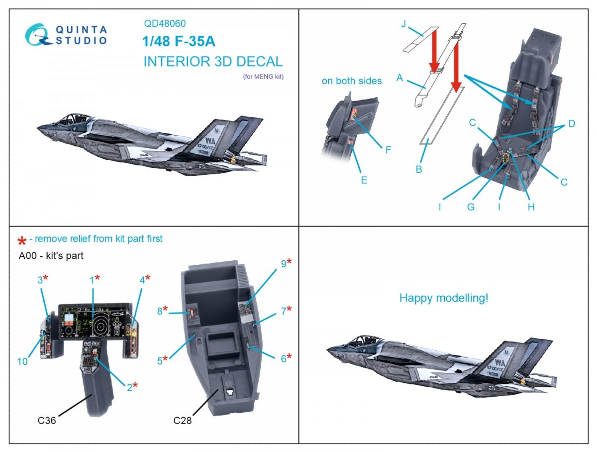 Quinta Studio QD48060 F-35A 3D-Printed &amp;amp; coloured Interior on decal paper (Meng) 1/48 – zdjęcie 2
