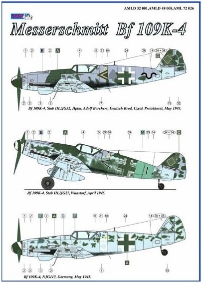AML D32001 Kalkomania Messerschmitt Bf 109K-4 part I 1/32 – immagine 4
