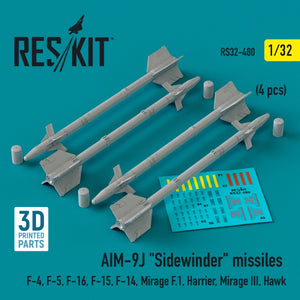 Missiles AIM-9J « Sidewinder » RESKIT RS32-0480 (4 pièces) (Impression 3D) 1/32