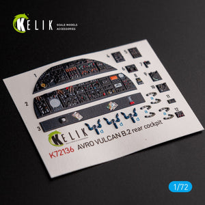 KELIK K72136 AVRO VULCAN B.2 Rear cockpit - interior 3D decals for Airfix kit 1/72