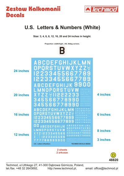 Techmod 48820 U.S. Letters &amp;amp; Numbers white 1/48