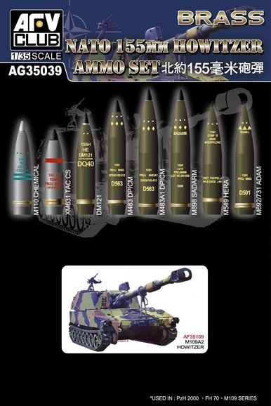 AFV Club AG35039 155mm HOWITZER AMMO SET (BRASS) 1/35