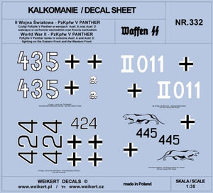 Weikert Decals DEC332 PzKpfw V Panther - Ausf. A et Ausf. Chars D - Fronts Est et Ouest 1/35
