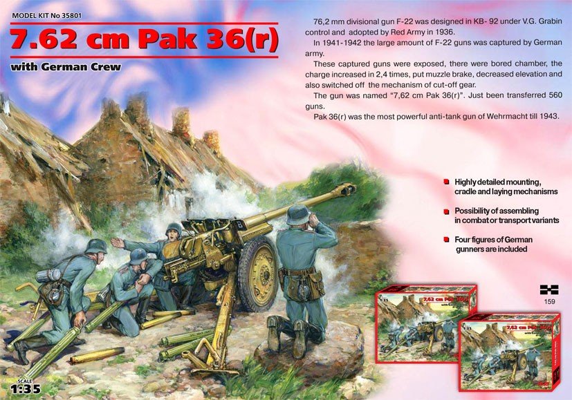 ICM 35801 7,62 cm Pak 36 (r) with German Crew (4 figures) 1/35